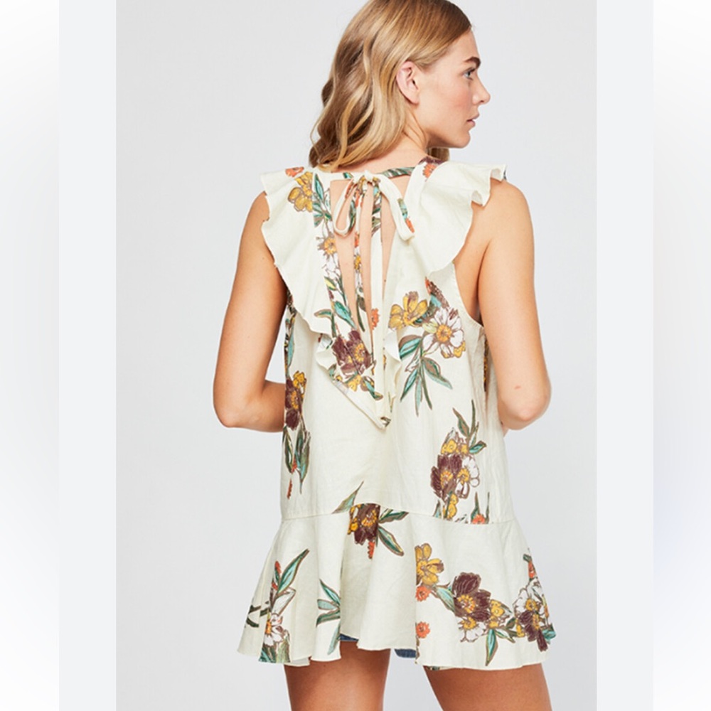 Free People Summer In Tulum Floral Ruffle Tie-Back Dress NWOT